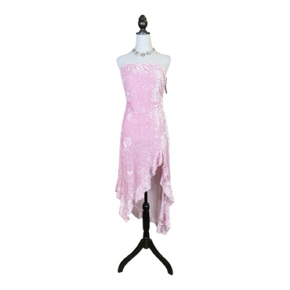 Urban Outfitters Silence + Noise NWT Pink Crushed Velvet Midi Dress Size L - Picture 2 of 8